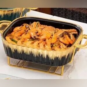Rectangular Porcelain Casserole Warming Trays for Food, Ceramics Chafers. Buffet